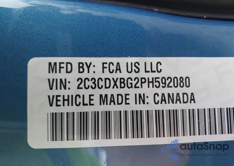 2023 Dodge Charger Sxt из США, поврежденный, VIN 2C3CDXBG2PH592080